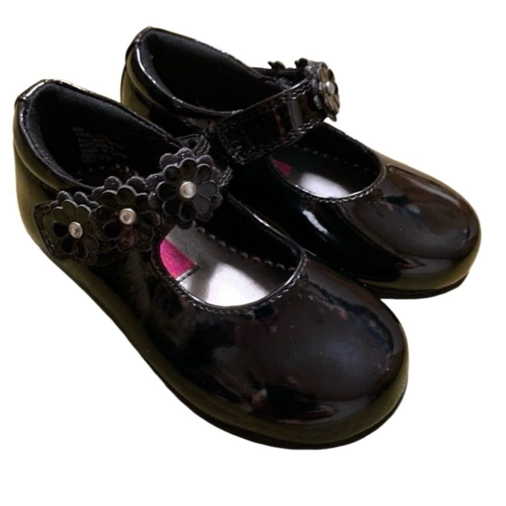 NEW Rachel Black Patent Leather Floral Mary Jane Dress holiday Shoe Little 6